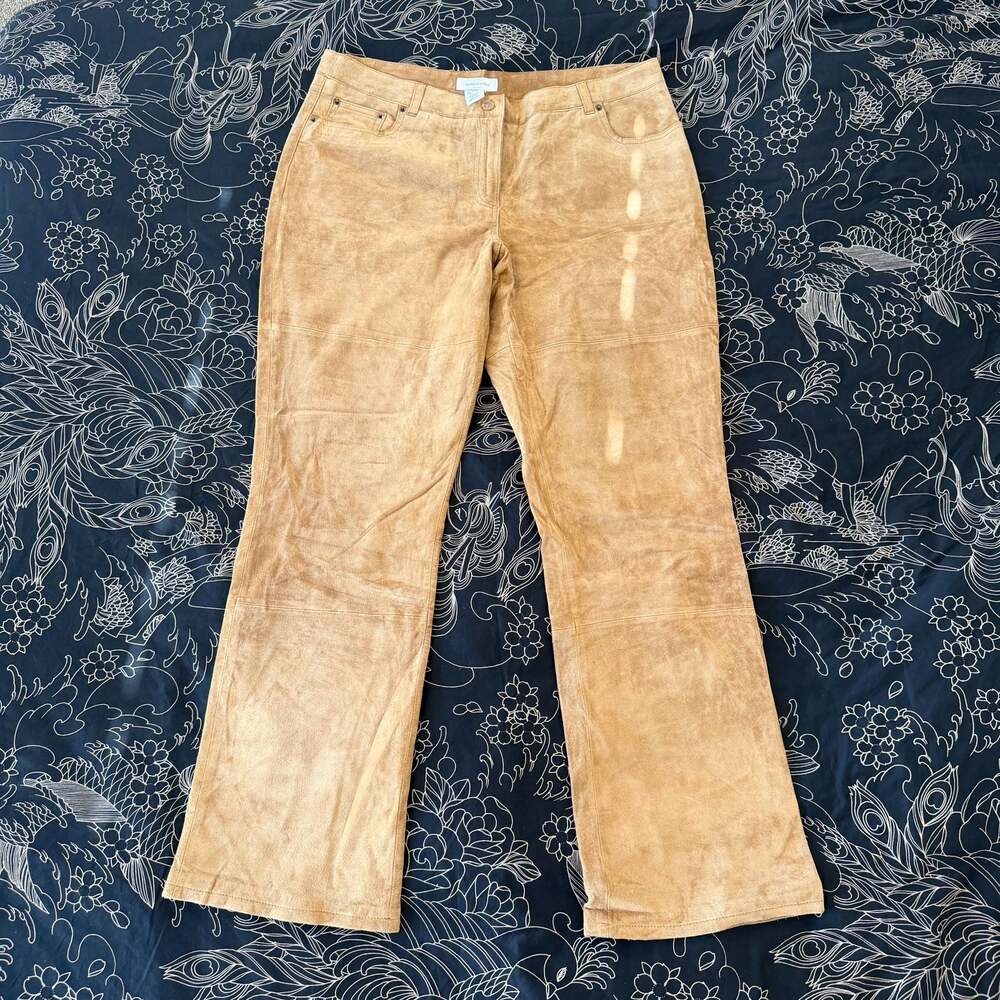 Vintage Isaac Mizrahi for Target Women's Tan Suede Leather Straight Leg Pants 16